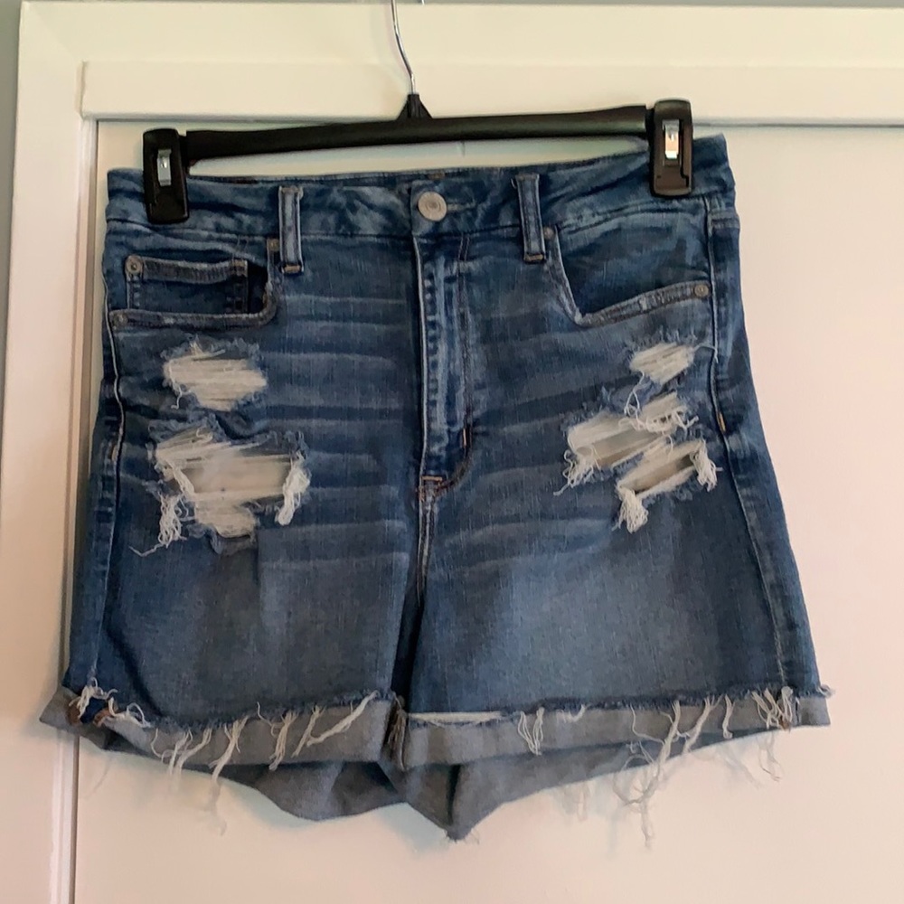 AEO high waisted destroyed denim jean shorts